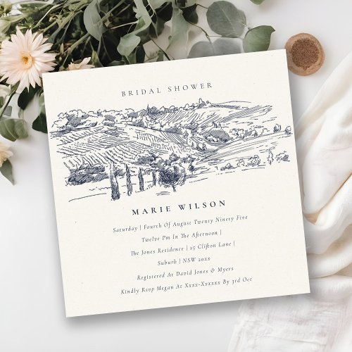 Navy Winery Mountain Sketch Bridal Shower Invite