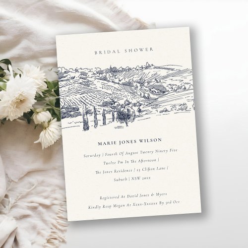 Navy Winery Mountain Sketch Bridal Shower Invite