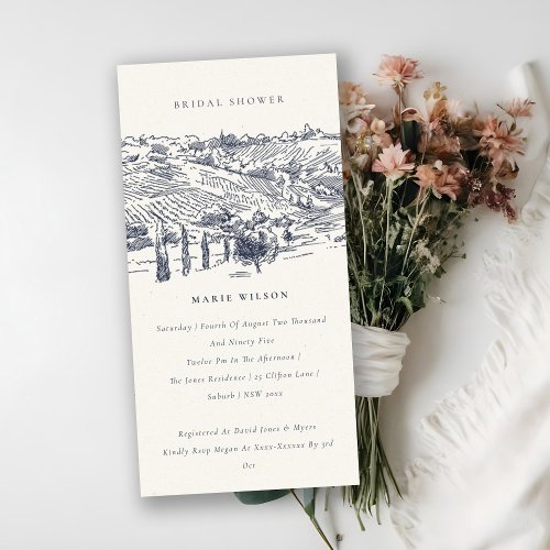 Navy Winery Mountain Sketch Bridal Shower Invite