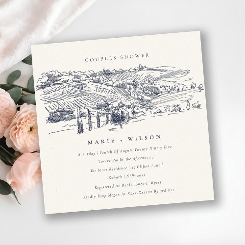 Navy Winery Mountain Sketch Couples Shower Invite