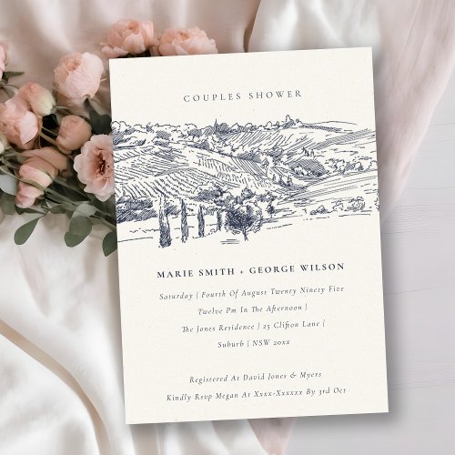 Navy Winery Mountain Sketch Couples Shower Invite