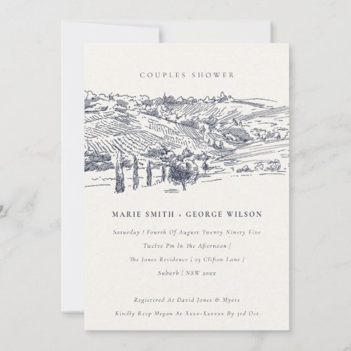 Navy Winery Mountain Sketch Couples Shower Invite