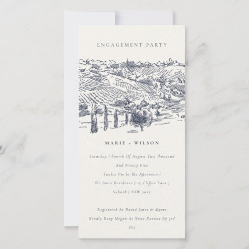 Navy Winery Mountain Sketch Engagement Invite
