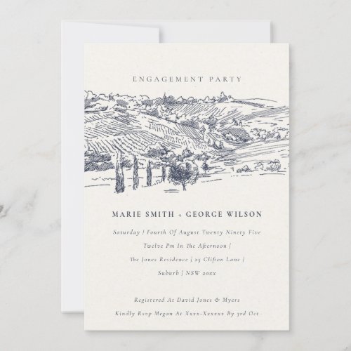 Navy Winery Mountain Sketch Engagement Invite