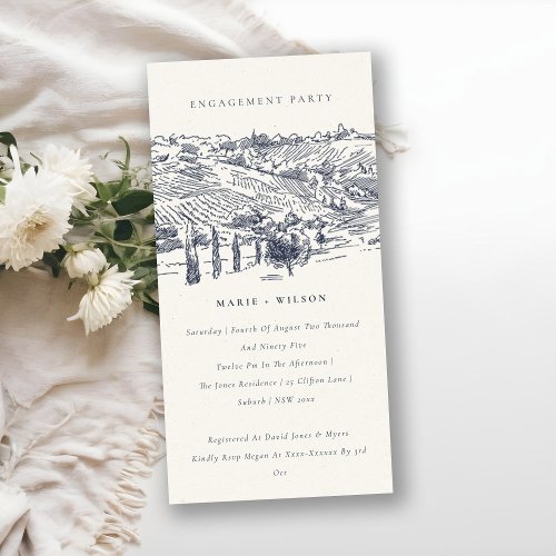 Navy Winery Mountain Sketch Engagement Invite