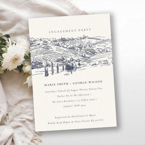 Navy Winery Mountain Sketch Engagement Invite