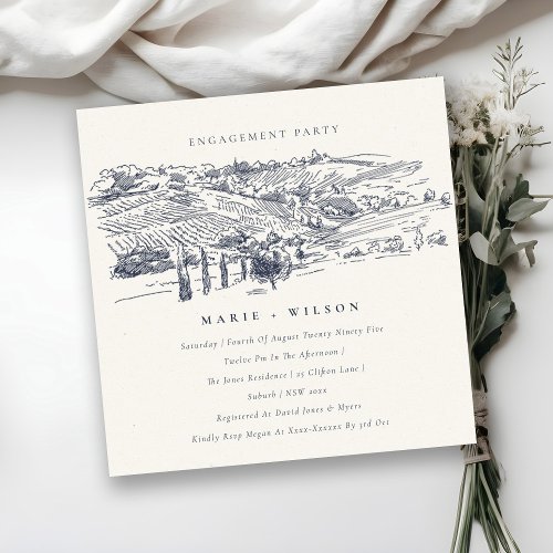 Navy Winery Mountain Sketch Engagement Invite