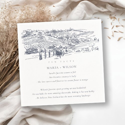 Navy Winery Mountain Sketch Wedding Fun Facts Napkins