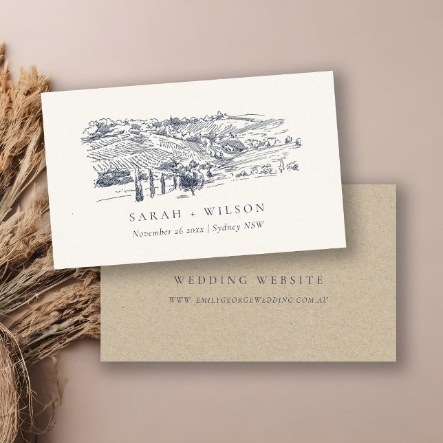 Navy Winery Mountain Sketch Wedding Website Enclosure Card (Creator Uploaded)