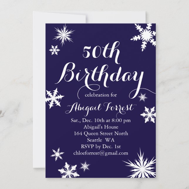 Navy Winter 50th Birthday Invitation (Front)