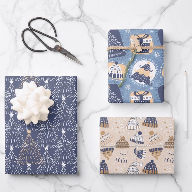 Navy Winter Christmas Wrapping Paper Sheets (Front)