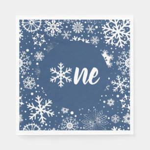 Navy Winter First Birthday Snowflake One Napkins