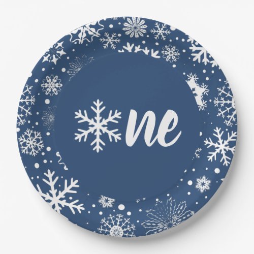 Navy Winter First Birthday Snowflake One Plates