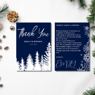 Navy winter Forest Pine wedding  Thank You Card