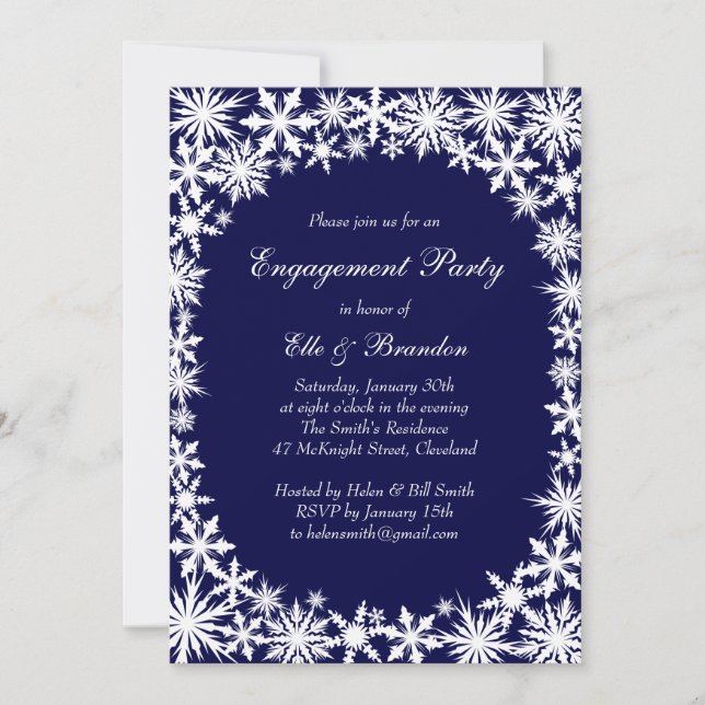 Navy Winter Lace Engagement Party Invitation (Front)