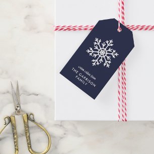 Navy Winter Snowflake Holiday Gift Tags