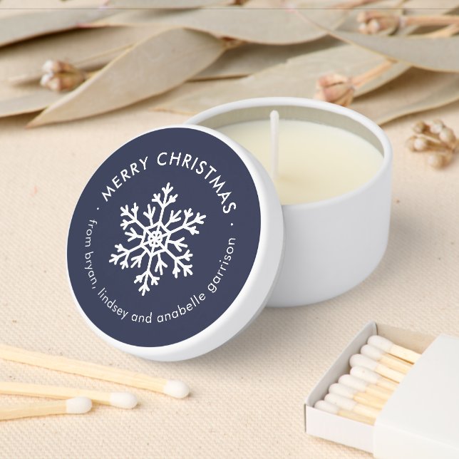 Navy Winter Snowflake Merry Christmas Mini Candle Favors (Insitu)