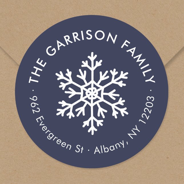 Navy Winter Snowflake Round Return Address Label (Creator Uploaded)