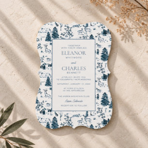 Navy Winter Toile Die-Cut Wedding Invitation