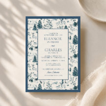 Navy Winter Toile Mountain Wedding Invitation