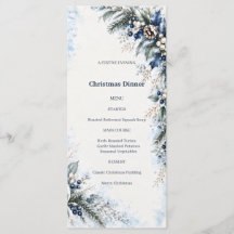 Navy Winter Watercolor Christmas Dinner Menu