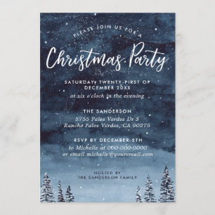 Navy Winter Watercolor Christmas Dinner Party Invitation