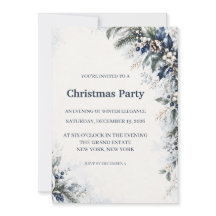 Navy Winter Watercolor Christmas Party Invitation