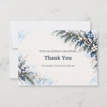 Navy Winter Watercolor Christmas Thank You Card