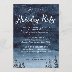 Navy Winter Watercolor Holiday Party Invitation