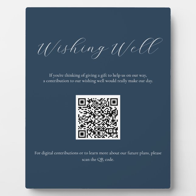 Navy Wishing Well Sign with QR Code Plaque (Front)