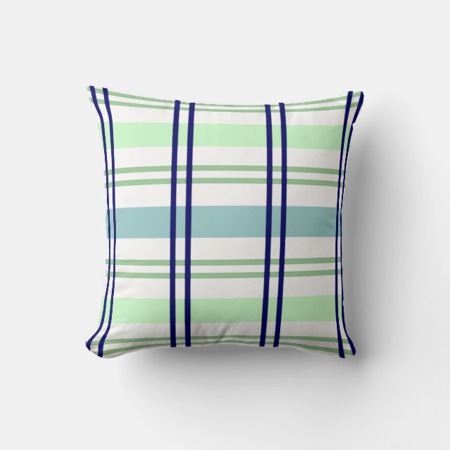 Navy With Light Blue & Green Plaid Throw Pillow (Front)