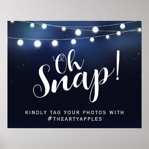 Navy with lights oh snap wedding sign hashtag