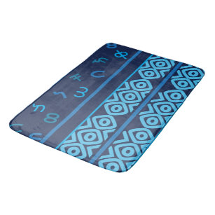 Navy with Pale Turquoise Ethiopian Pattern    Bath Mat