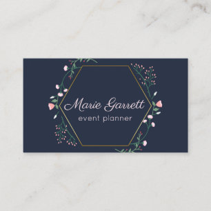 Navy with Pink Flowers Business Card