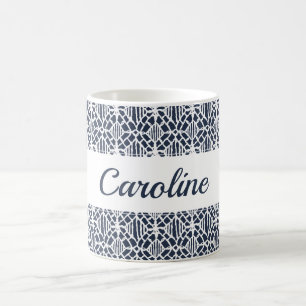 Navy With White Crochet Lace Pattern Coffee Mug