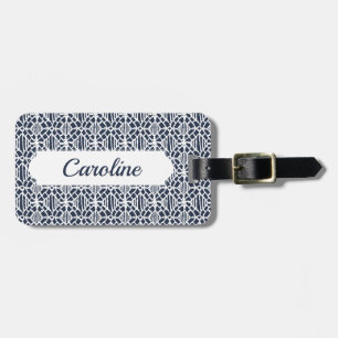 Navy With White Crochet Lace Pattern Luggage Tag