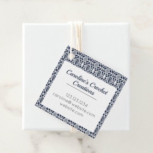 Navy With White Crochet Lace Pattern Tag