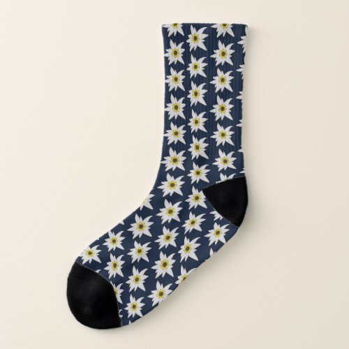 Navy with White Edelweiss Flowers Socks