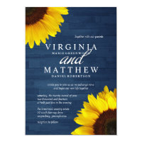 Navy Wood and Sunflower Wedding Invitations