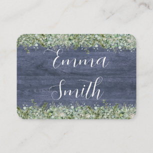 Navy Wood Eucalyptus Wedding Place Cards Rustic