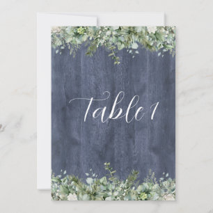 Navy Wood Eucalyptus Wedding Table Numbers