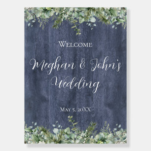 Navy Wood Eucalyptus Wedding Welcome Sign Rustic