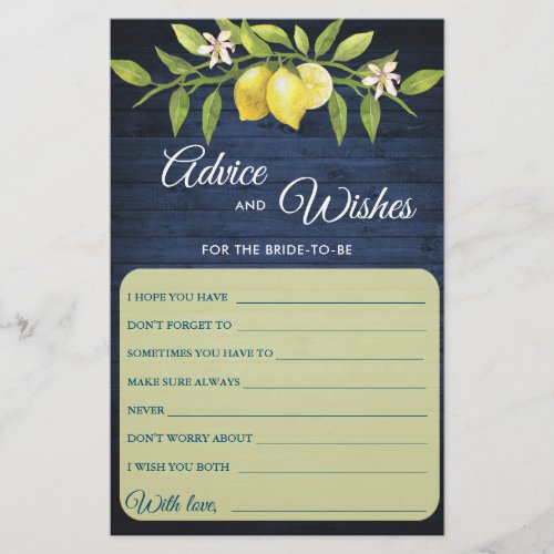 Navy Wood  Lemons Greenery Wishes  Advice Card