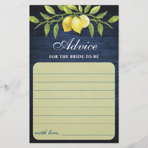 Navy Wood  Lemons Greenery Wishes  Advice Card