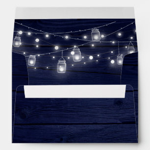Navy Wood Mason Jars Lights Wedding Envelopes