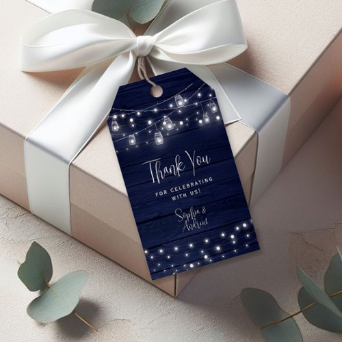 Navy Wood Mason Jars Lights Wedding Gift Tag