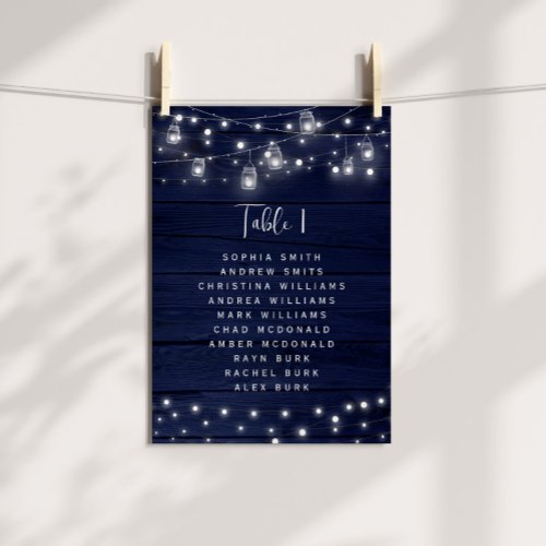 Navy Wood Mason Jars  Table Number 1 Seating Chart