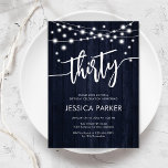 Navy Wood Rustic 30th Birthday Party Invitation<br><div class="desc">30th Birthday Party Invitation. Rustic design with navy wood pattern. Classy invite card featuring fairy string lights and script font. Perfect for a stylish thirtieth bday celebration. Personalize with your own details. Can be customized for any age! Printed Zazzle invitations or instant download digital printable template.</div>
