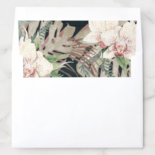 Navy Wood White Orchid Floral Jungle Foliage Envelope Liner