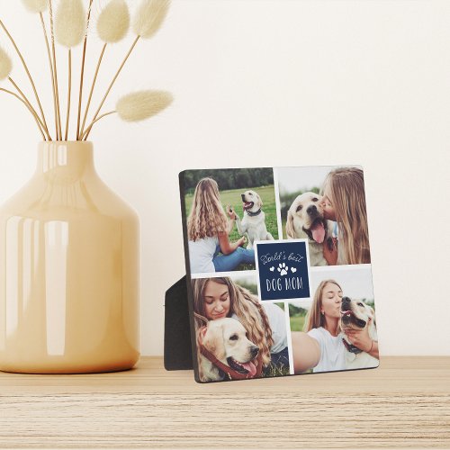 Navy  Worlds Best Dog Mom Photo Collage Plaque